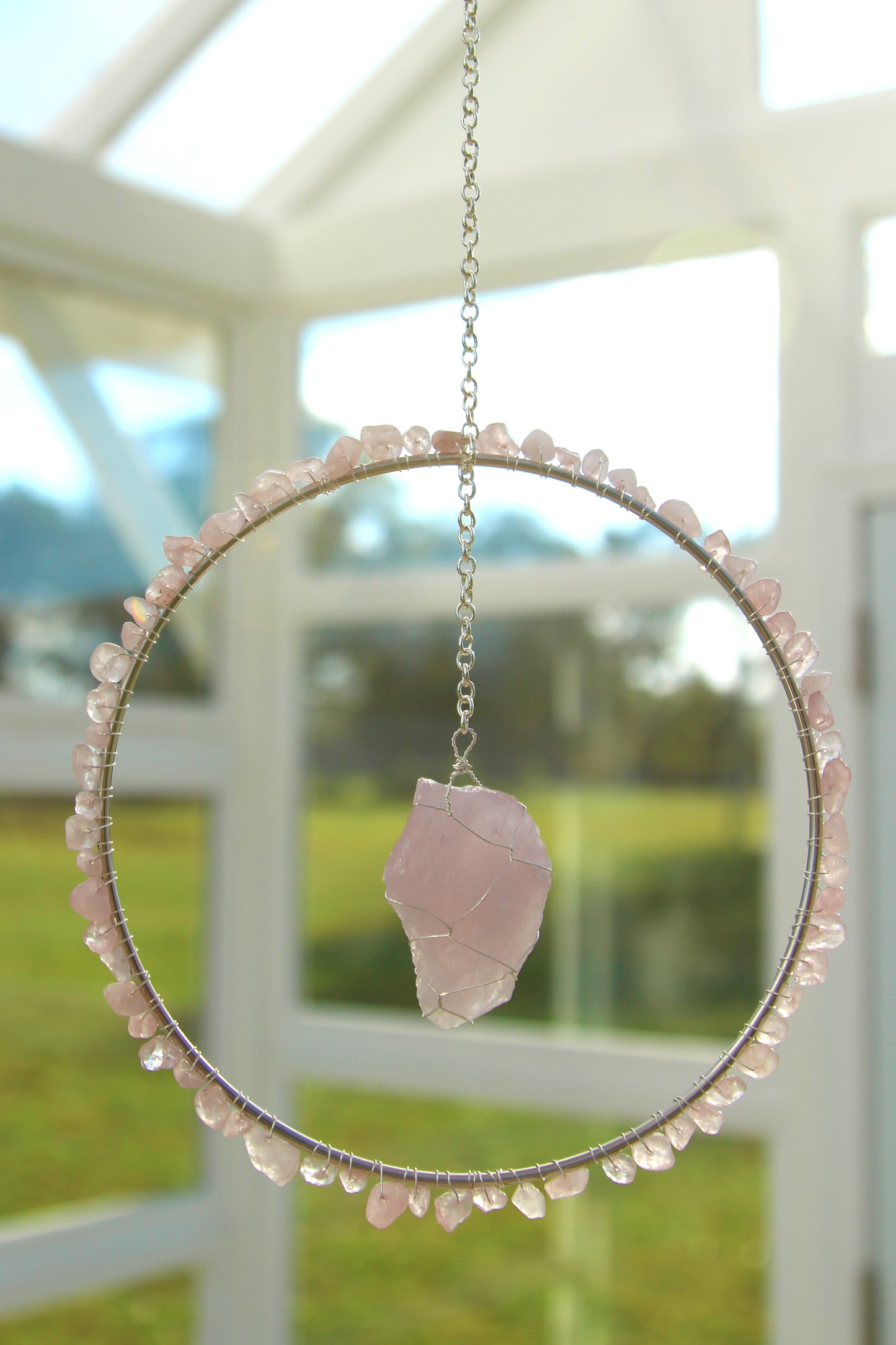 Rose Quartz Suncatcher - Silver