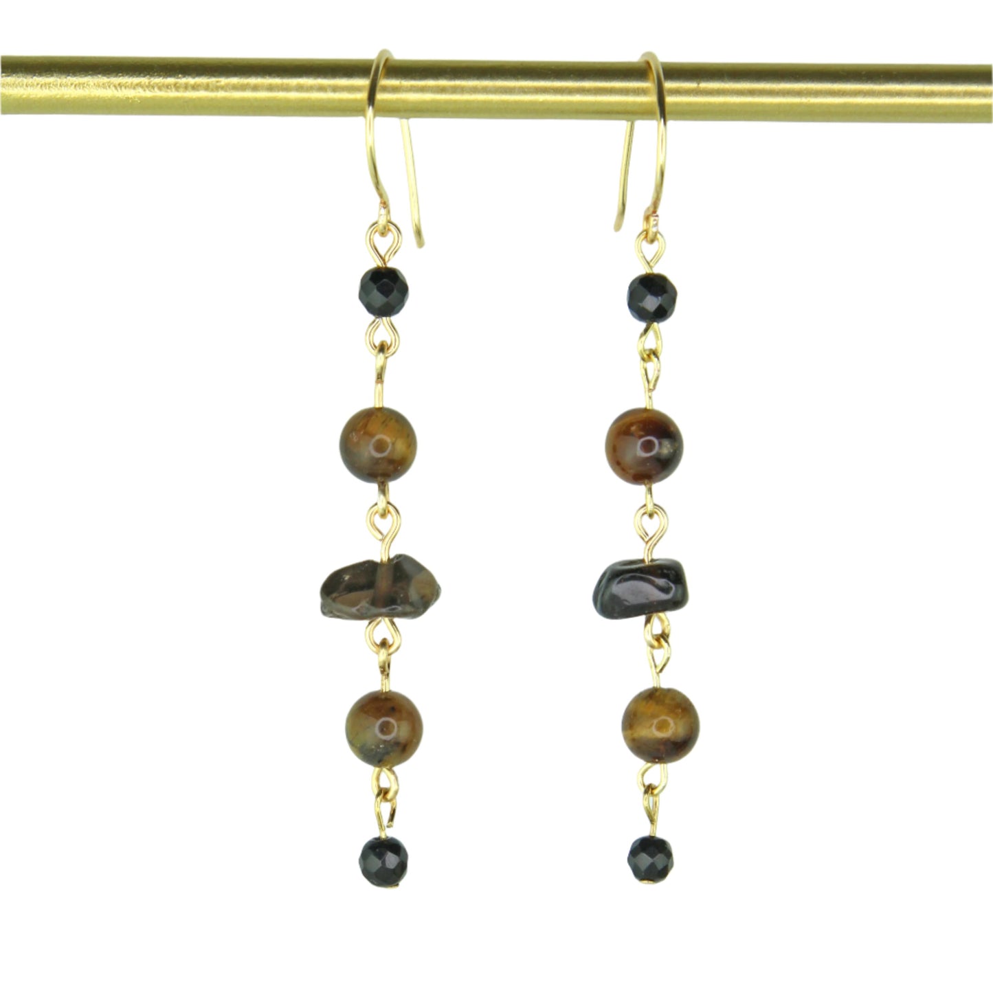 Tiger's Eye, Onyx, & Smoky Quartz Drop Earrings