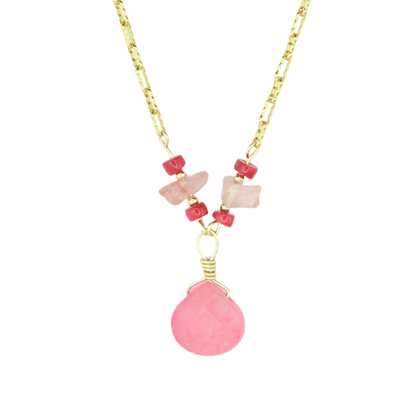 Pink Jade, Coral & Rose Quartz Necklace