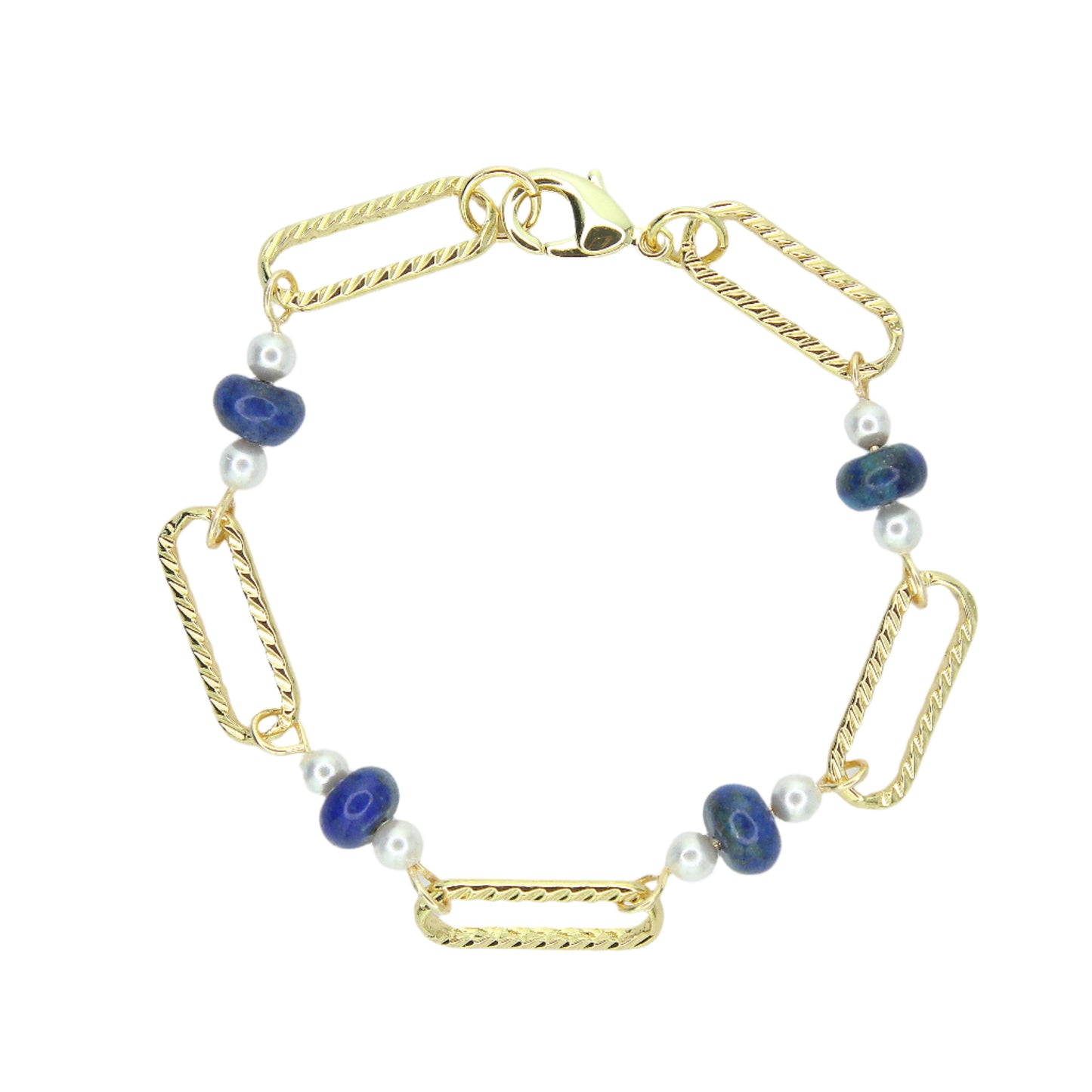 Lapis Lazuli & Pearl Chain Bracelet