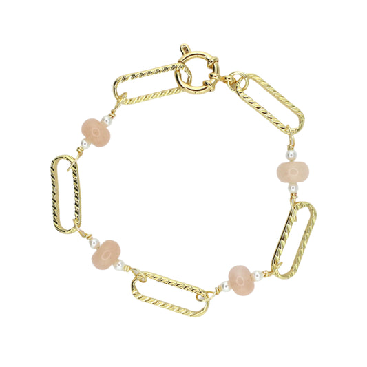 Pink Aventurine & Pearl Chain Bracelet