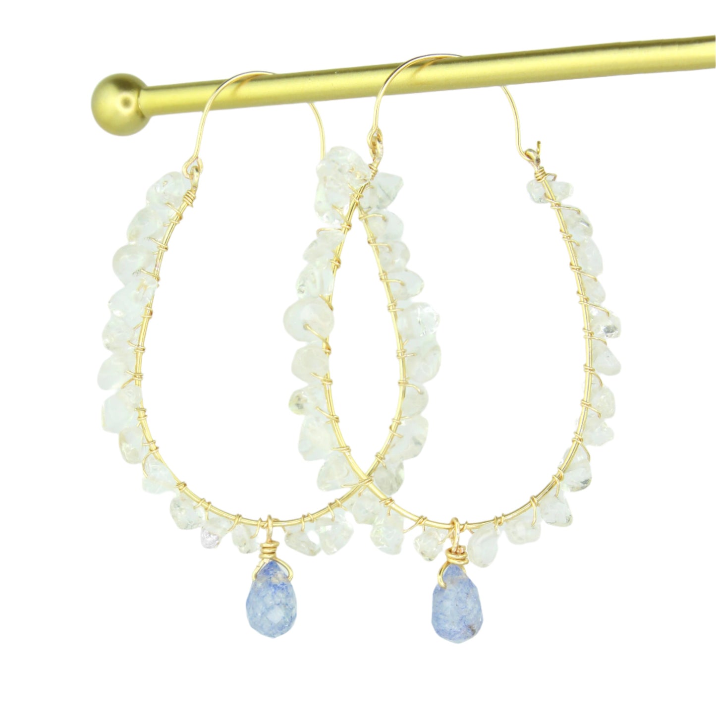 Clear Quartz & Blue Quartz Statement Earrings