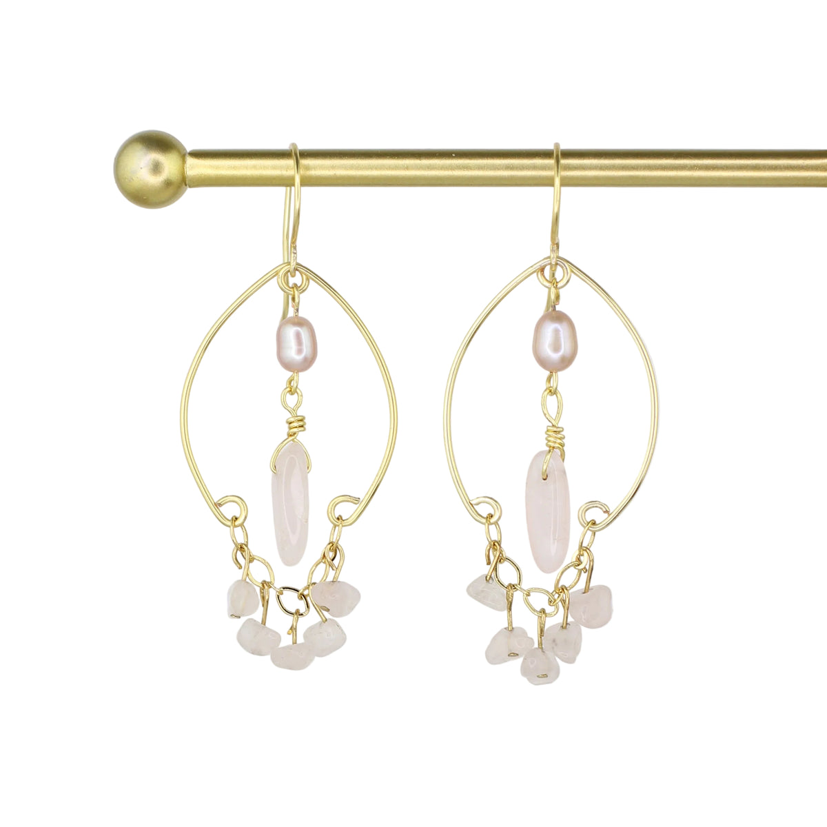 Rose Quartz and Pearl Chandelier Earrings