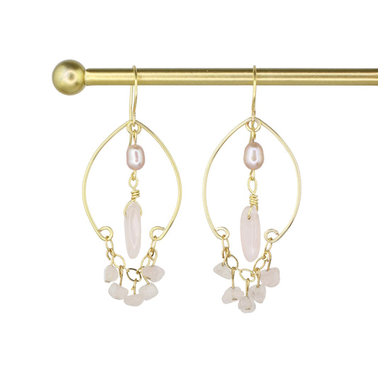 Rose Quartz and Pearl Chandelier Earrings
