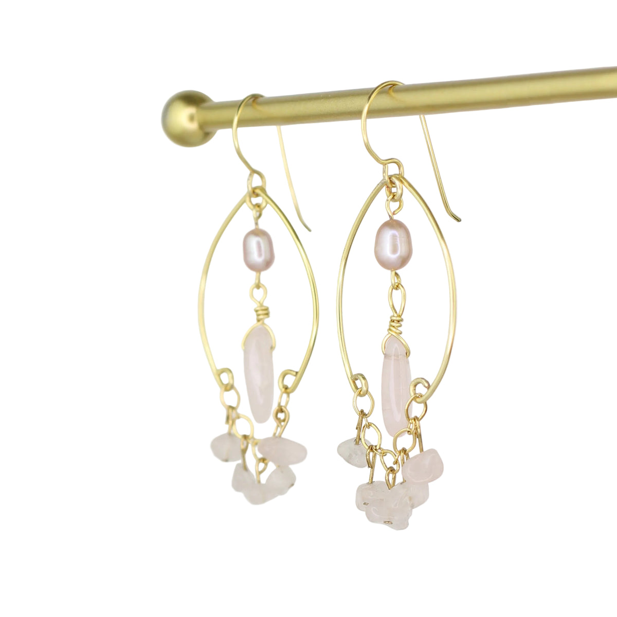 Rose Quartz and Pearl Chandelier Earrings