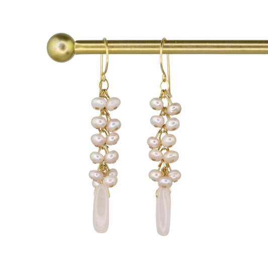 Rose Quartz & Pearl Cluster Earrings