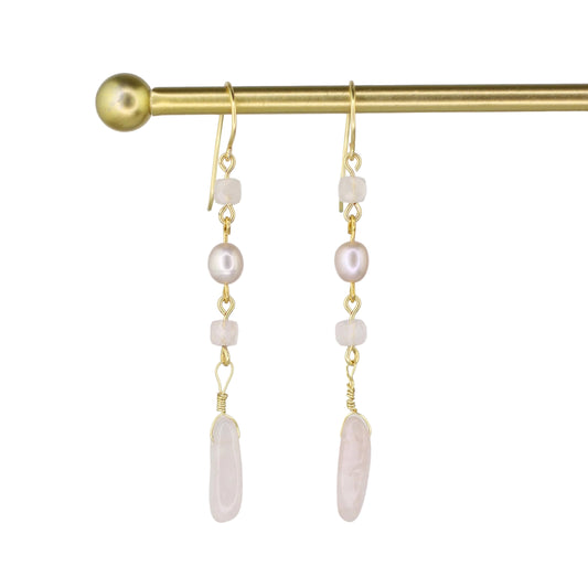 Rose Quartz, Pearl, & Morganite Earrings