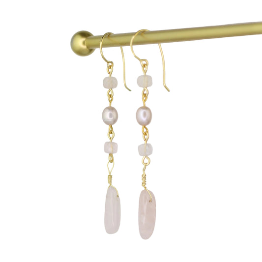 Rose Quartz, Pearl, & Morganite Earrings