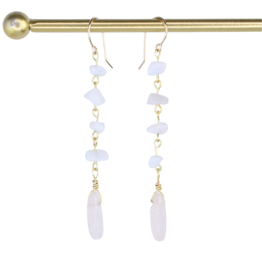 Opal and Rose Quartz Drop Earrings