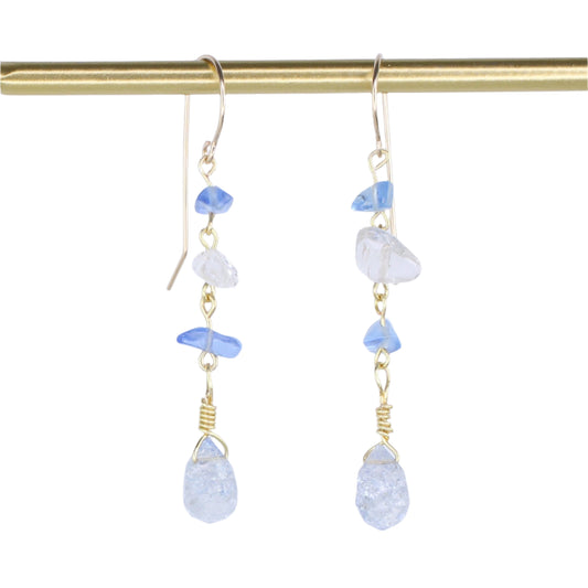 Clear Quartz & Blue Quartz Dangle Earrings