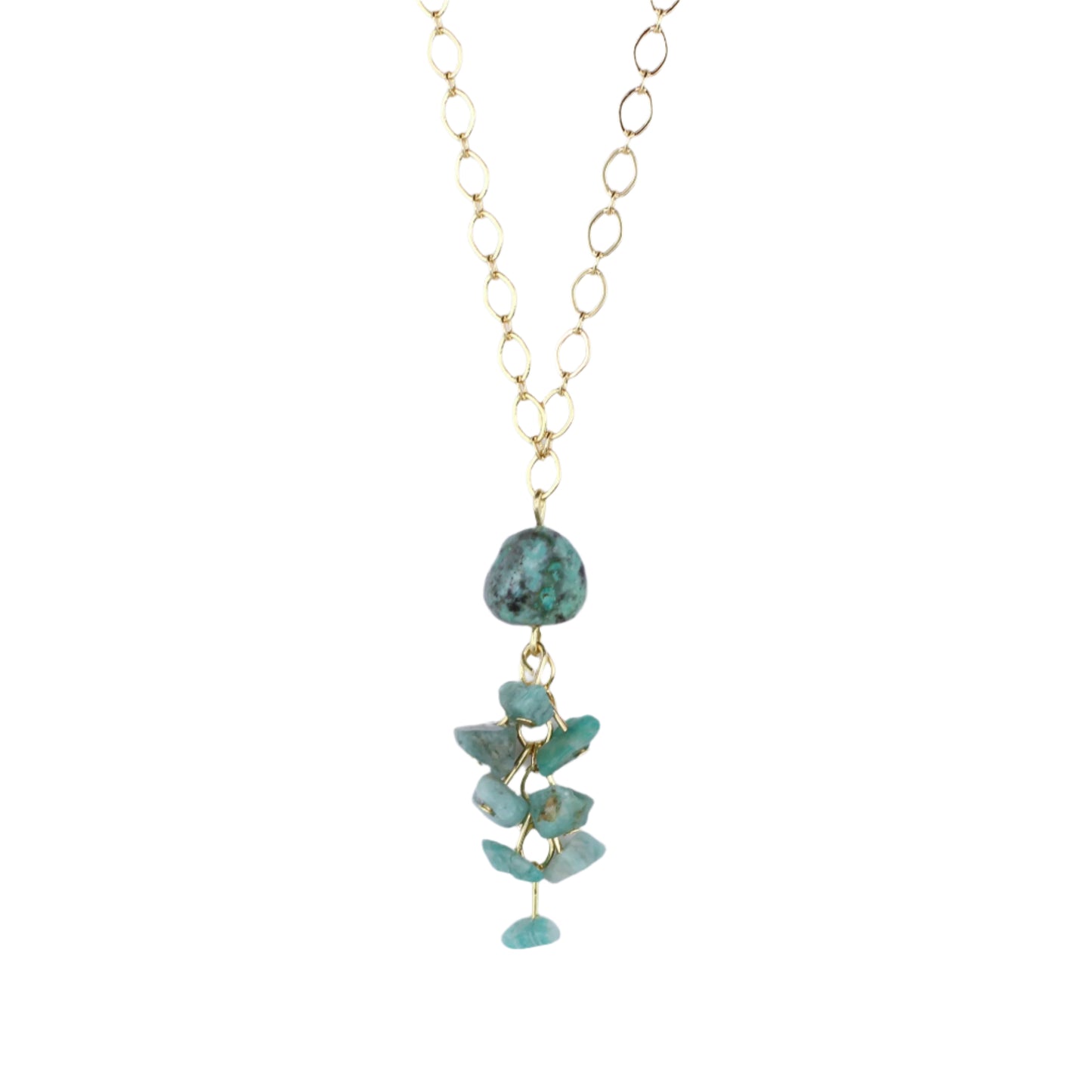African Turquoise Cluster Chain Necklace