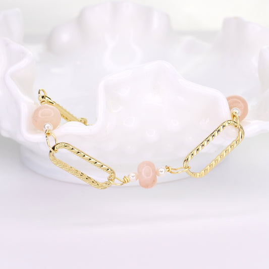 Pink Aventurine & Pearl Chain Bracelet