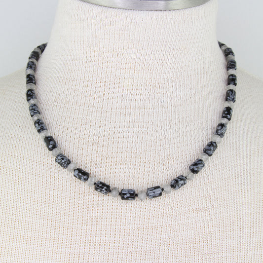 Snowflake Obsidian and Cloudy Quartz Necklace