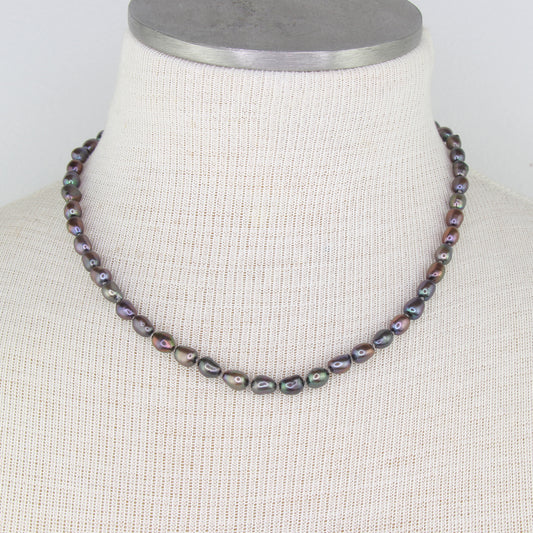 Black Freshwater Pearl Necklace - Rice