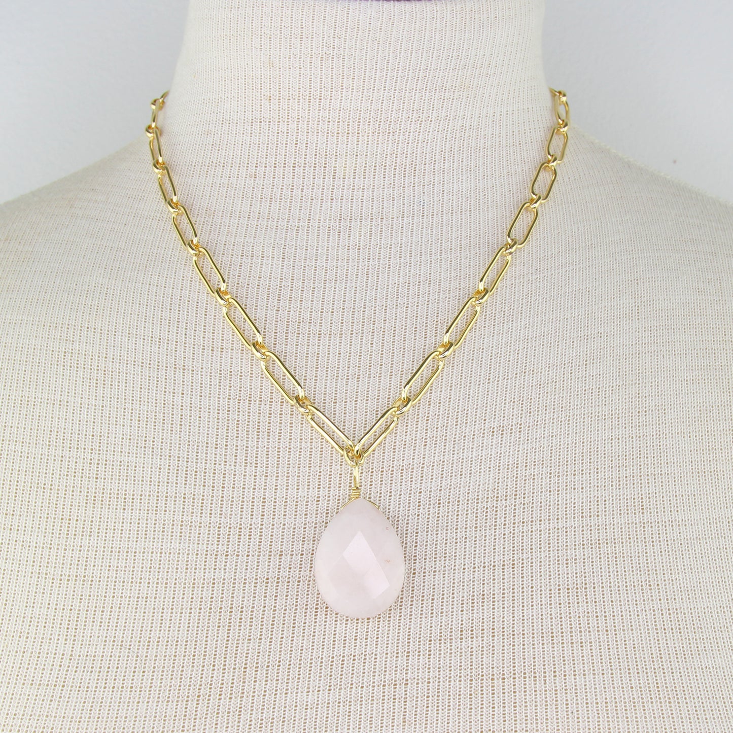 Rose Quartz Paperclip Chain Necklace
