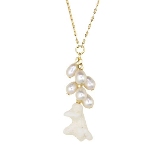 Natural Coral and Pearl Pendant Necklace