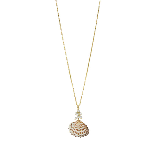 Natural Sea Shell and Pearl Cluster Necklace