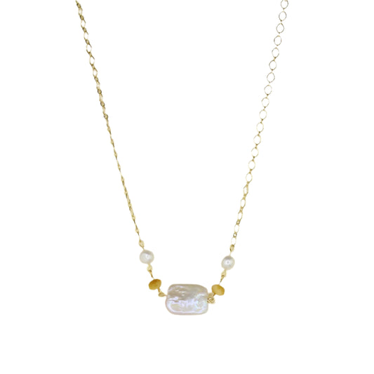 Keshi Pearl and Golden Tiger's Eye Necklace