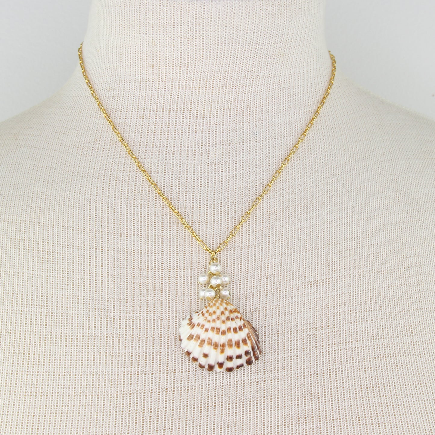 Natural Sea Shell and Pearl Cluster Necklace