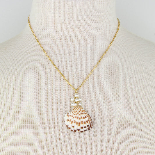 Natural Sea Shell and Pearl Cluster Necklace