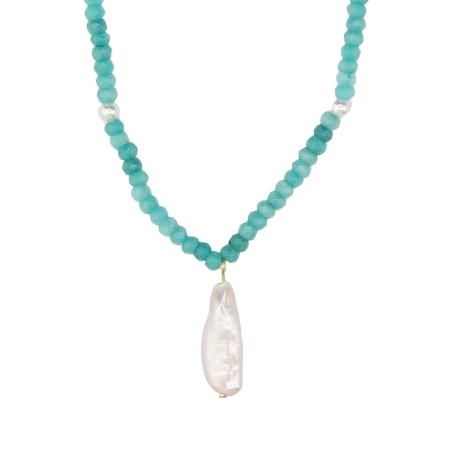 Blue Jade and Freshwater Pearl Pendant Necklace