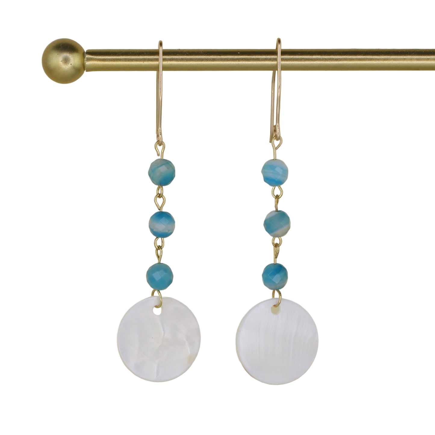 Blue Banded Agate and Mother of Pearl Earrings