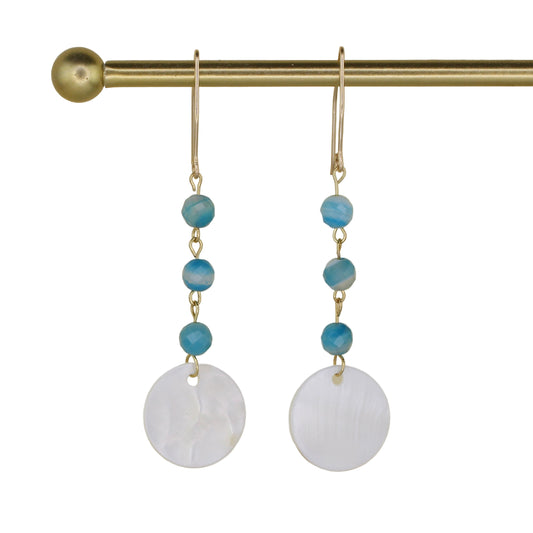 Blue Banded Agate and Mother of Pearl Earrings