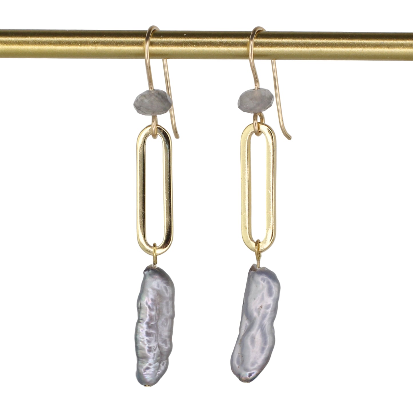 Gray Freshwater Pearl and Cloudy Quartz Drop Earrings