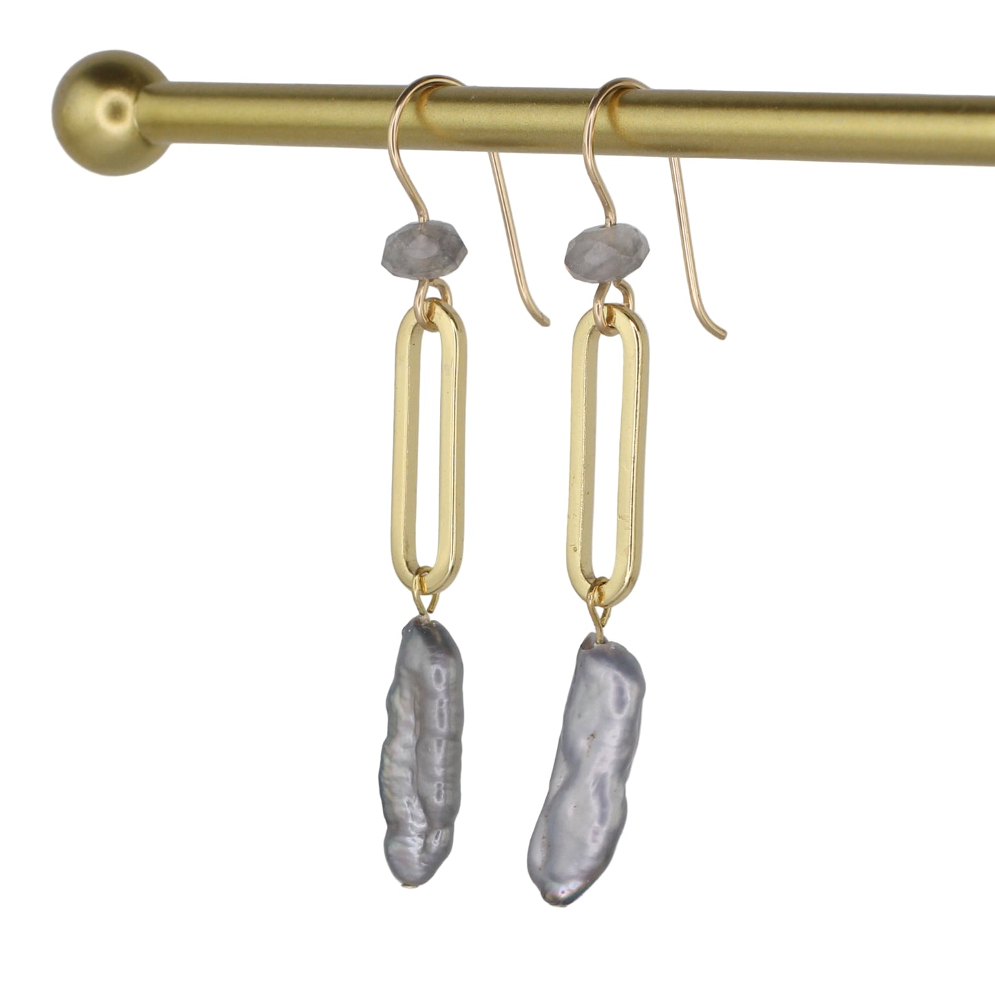 Gray Freshwater Pearl and Cloudy Quartz Drop Earrings