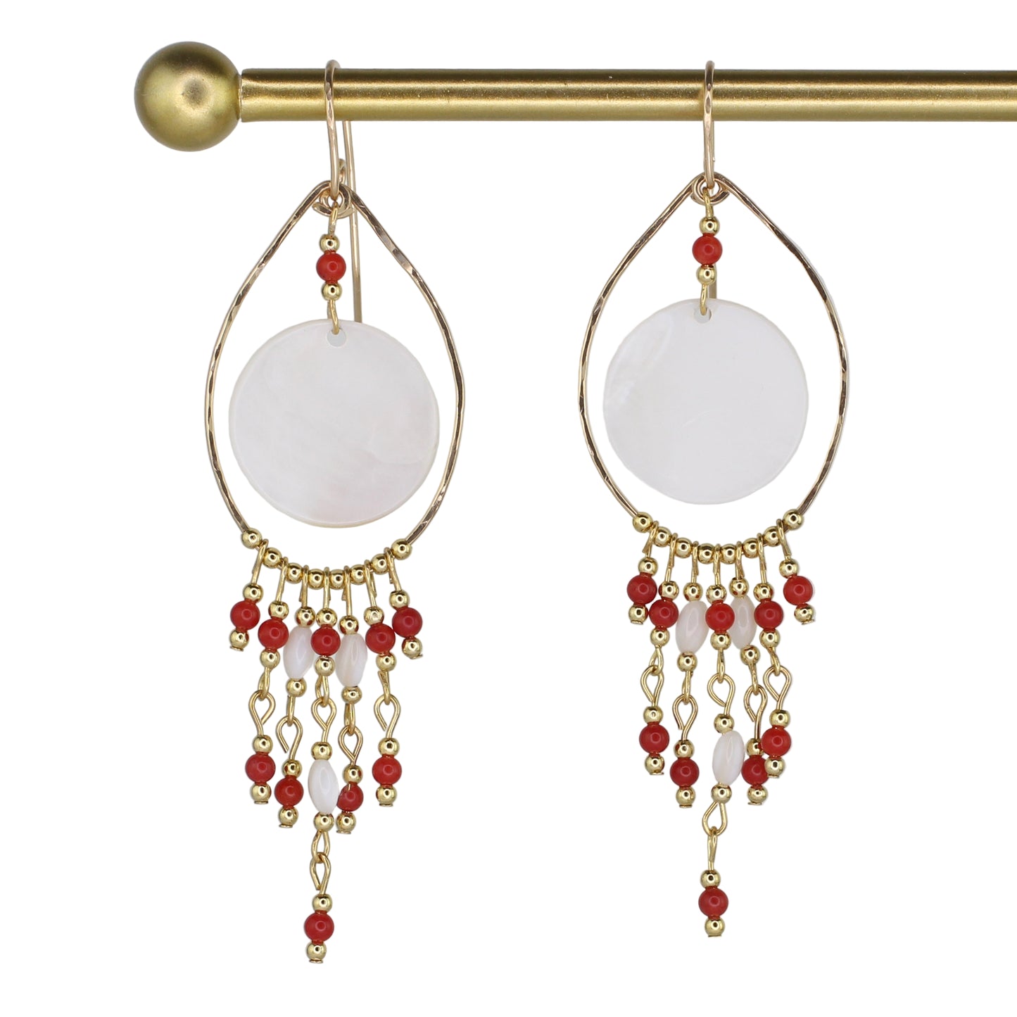 Coral and Sea Shell Chandelier Earrings