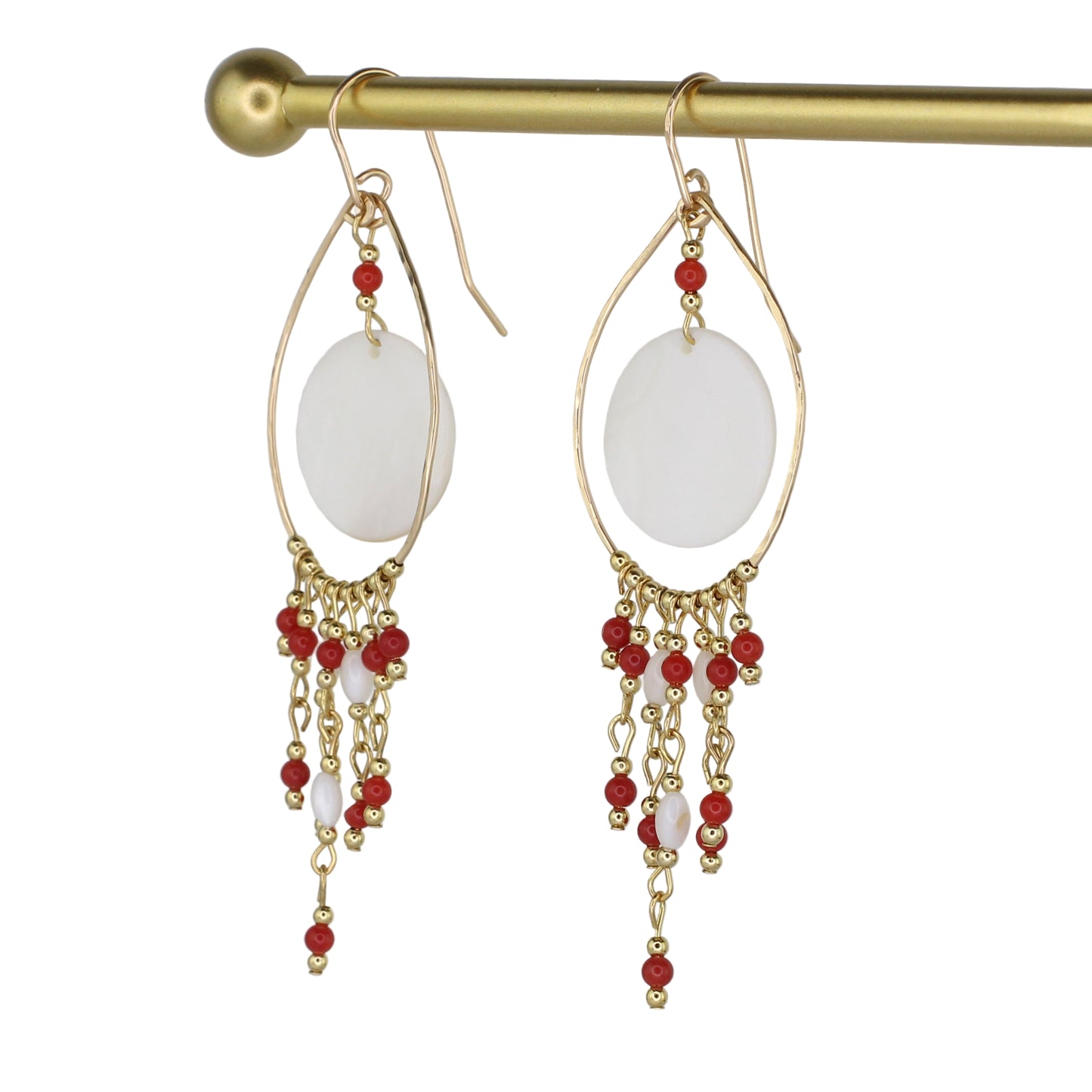 Coral and Sea Shell Chandelier Earrings