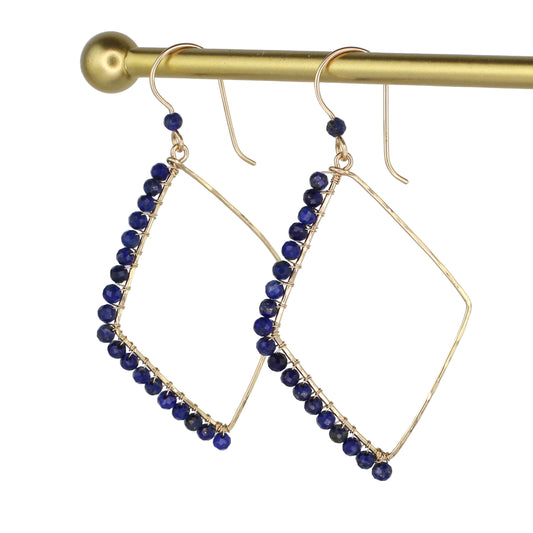 Lapis Lazuli Diamond Shaped Hoop Earrings