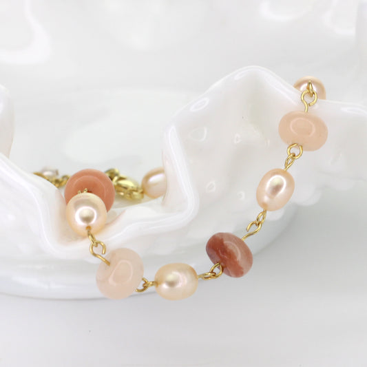 Freshwater Pearl and Pink Aventurine Bracelet