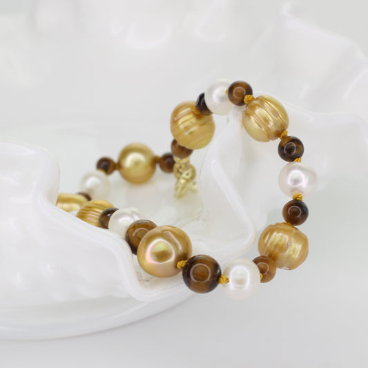 Freshwater Pearl and Tiger's Eye Bracelet