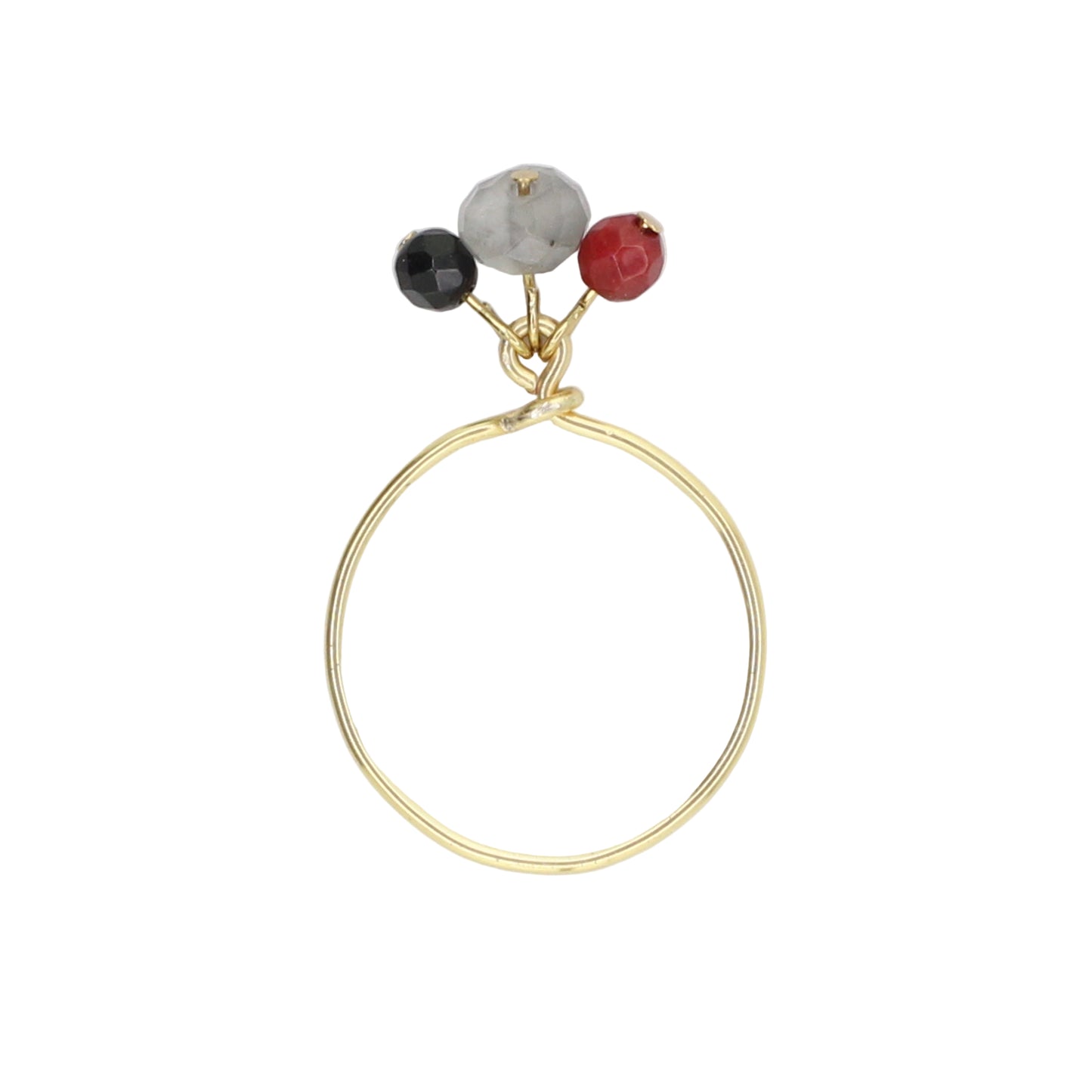 Black Onyx, Cloudy Quartz, & Red Coral Charm Ring