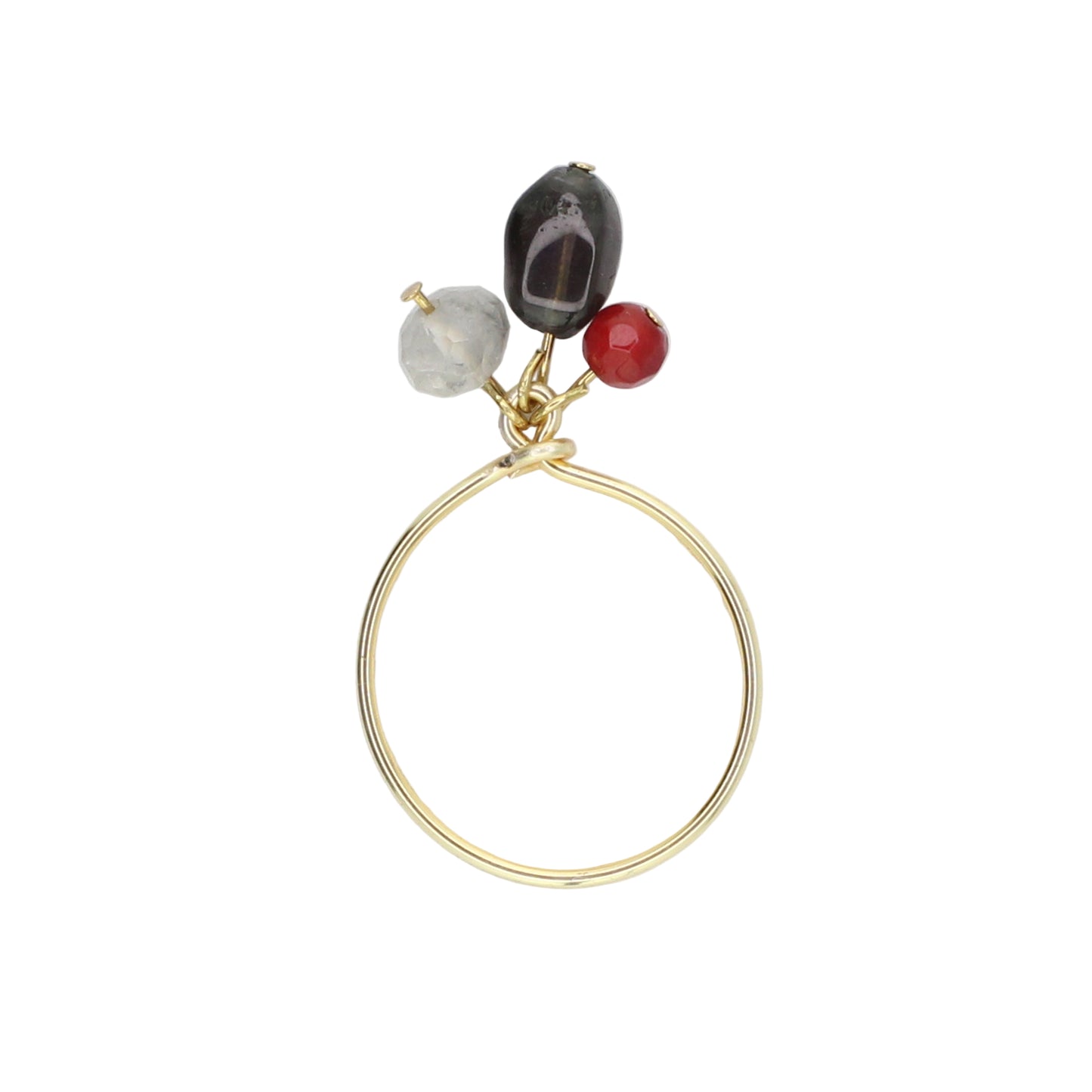 Tourmaline, Cloudy Quartz, & Red Coral Charm Ring