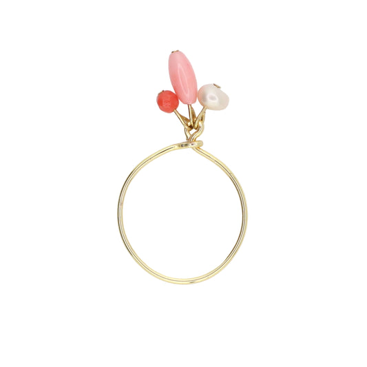 Pearl and Pink Coral Charm Ring