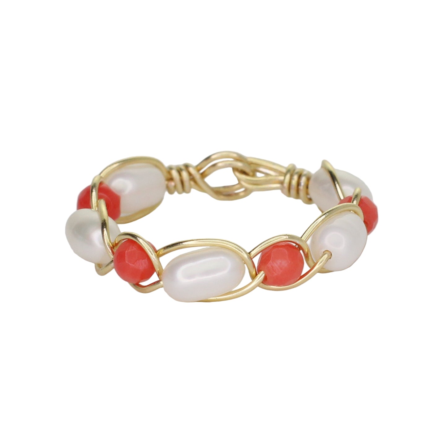 Freshwater Pearl and Coral Stacker Ring