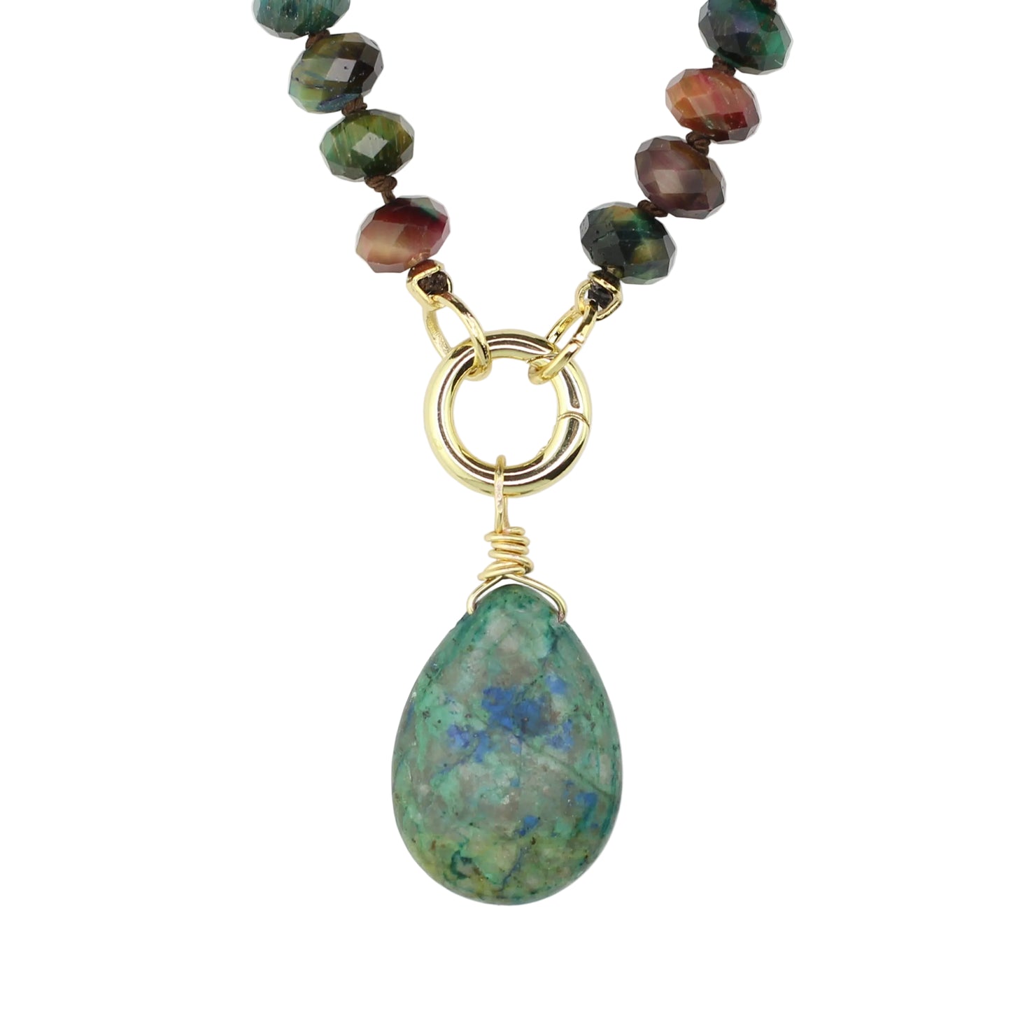 Rainbow Tiger's Eye Necklace with Turquoise Pendant