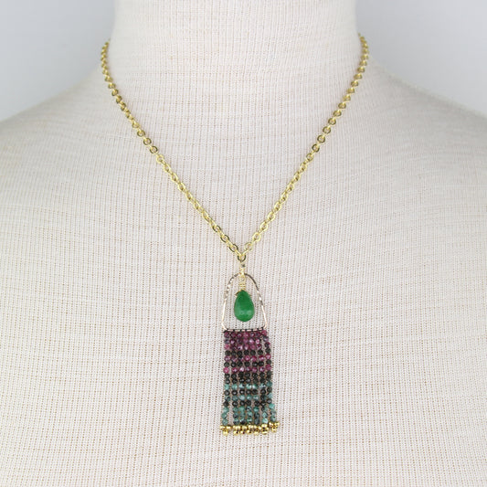 Ruby Zoisite, Jade, and Obsidian Fringe Necklace