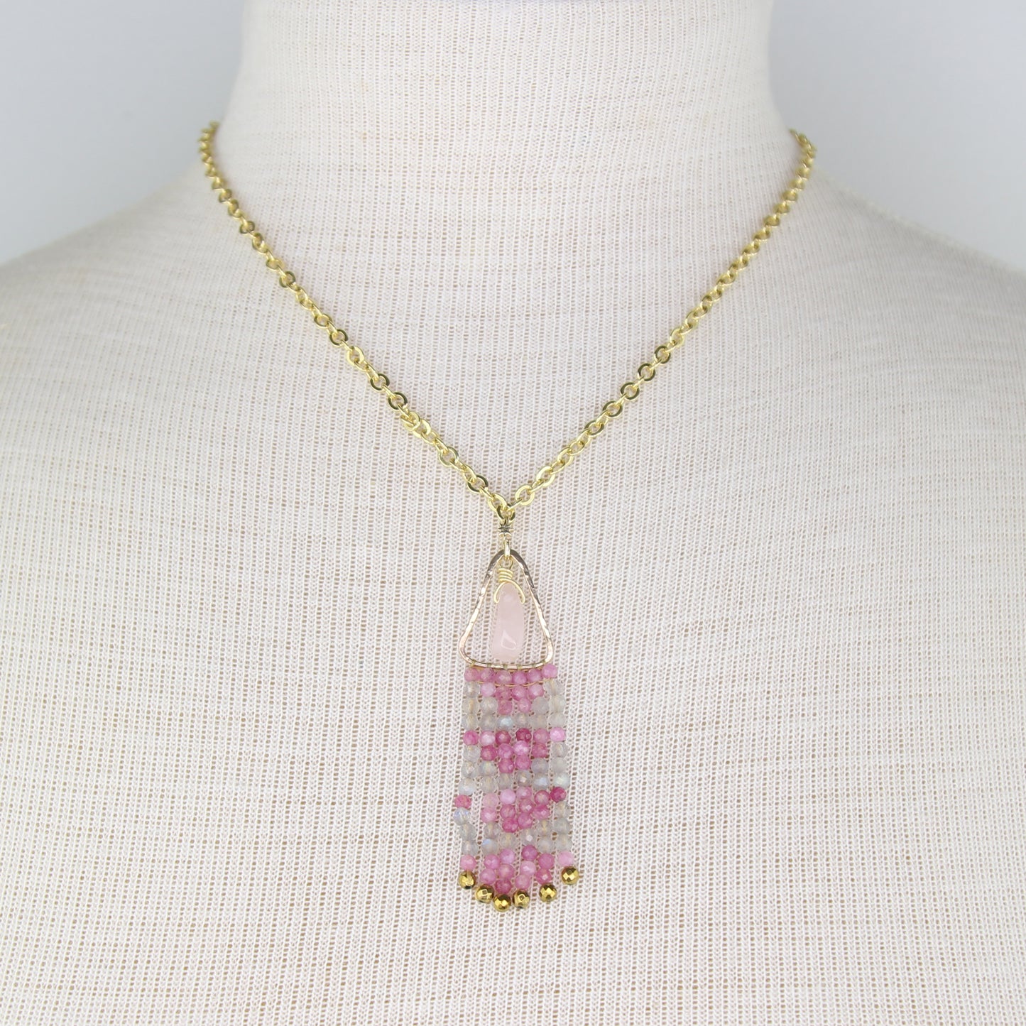 Labradorite, Jade, and Rose Quartz Fringe Necklace