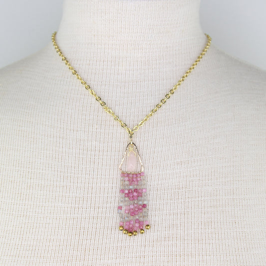 Labradorite, Jade, and Rose Quartz Fringe Necklace