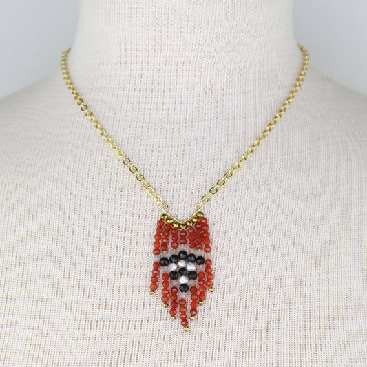 Carnelian, Labradorite, Onyx, and Pearl Fringe Necklace