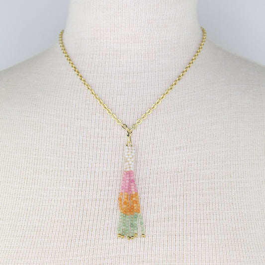 Moonstone, Jade, and Aventurine Tassel Necklace