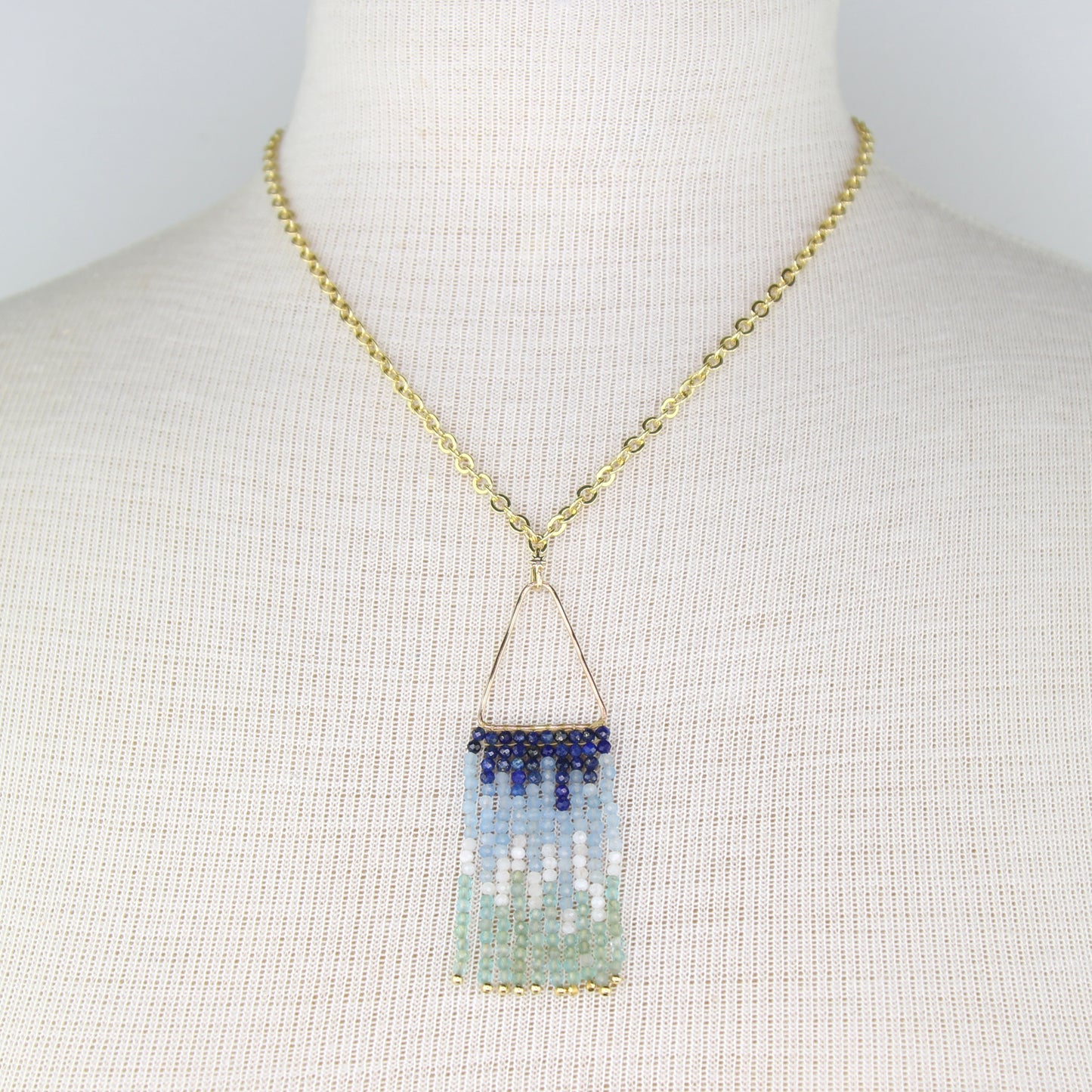Lapis Lazuli, Aquamarine, Moonstone, and Kyanite Fringe Necklace