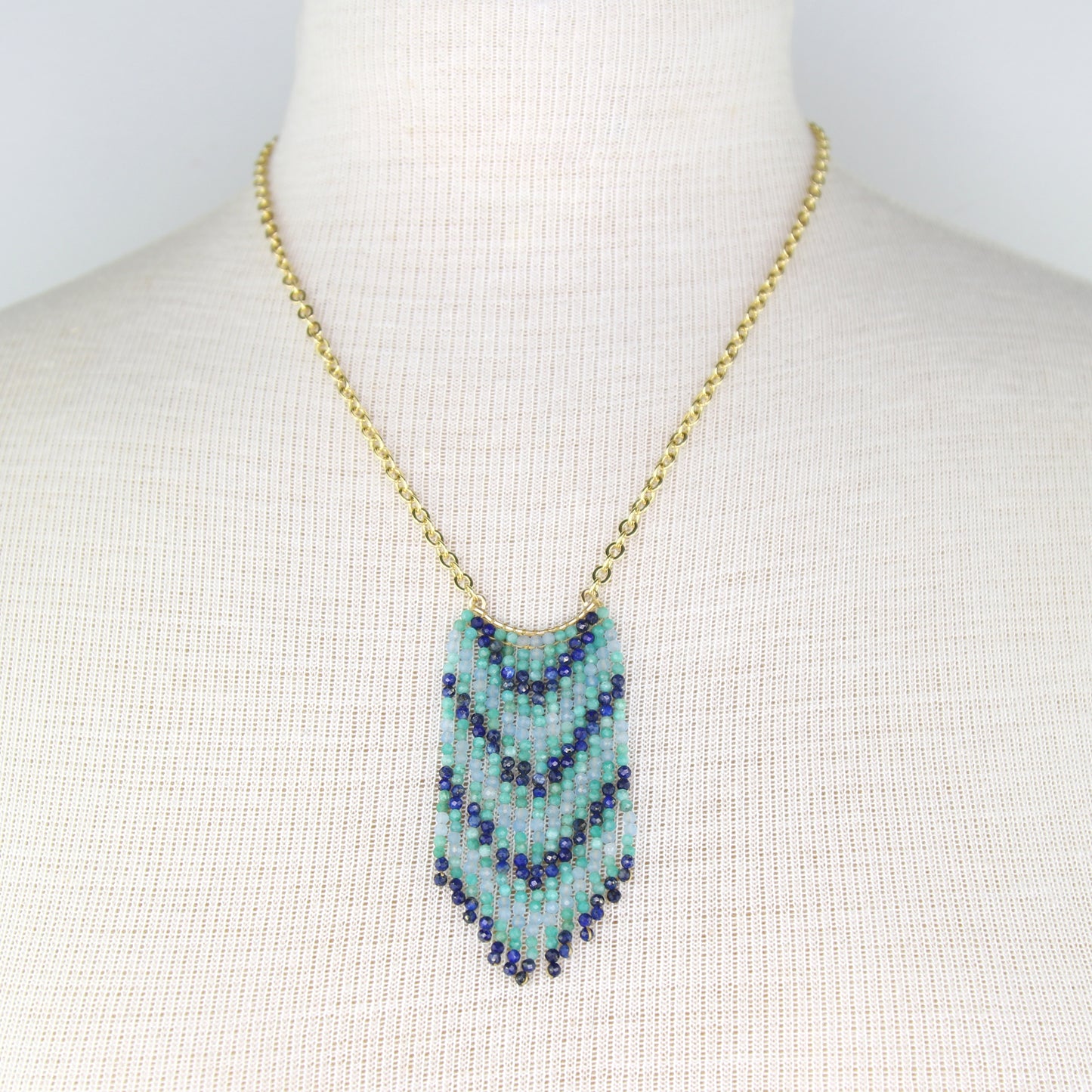 Lapis Lazuli, Jade, and Aquamarine Fringe Necklace