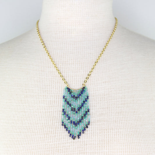 Lapis Lazuli, Jade, and Aquamarine Fringe Necklace