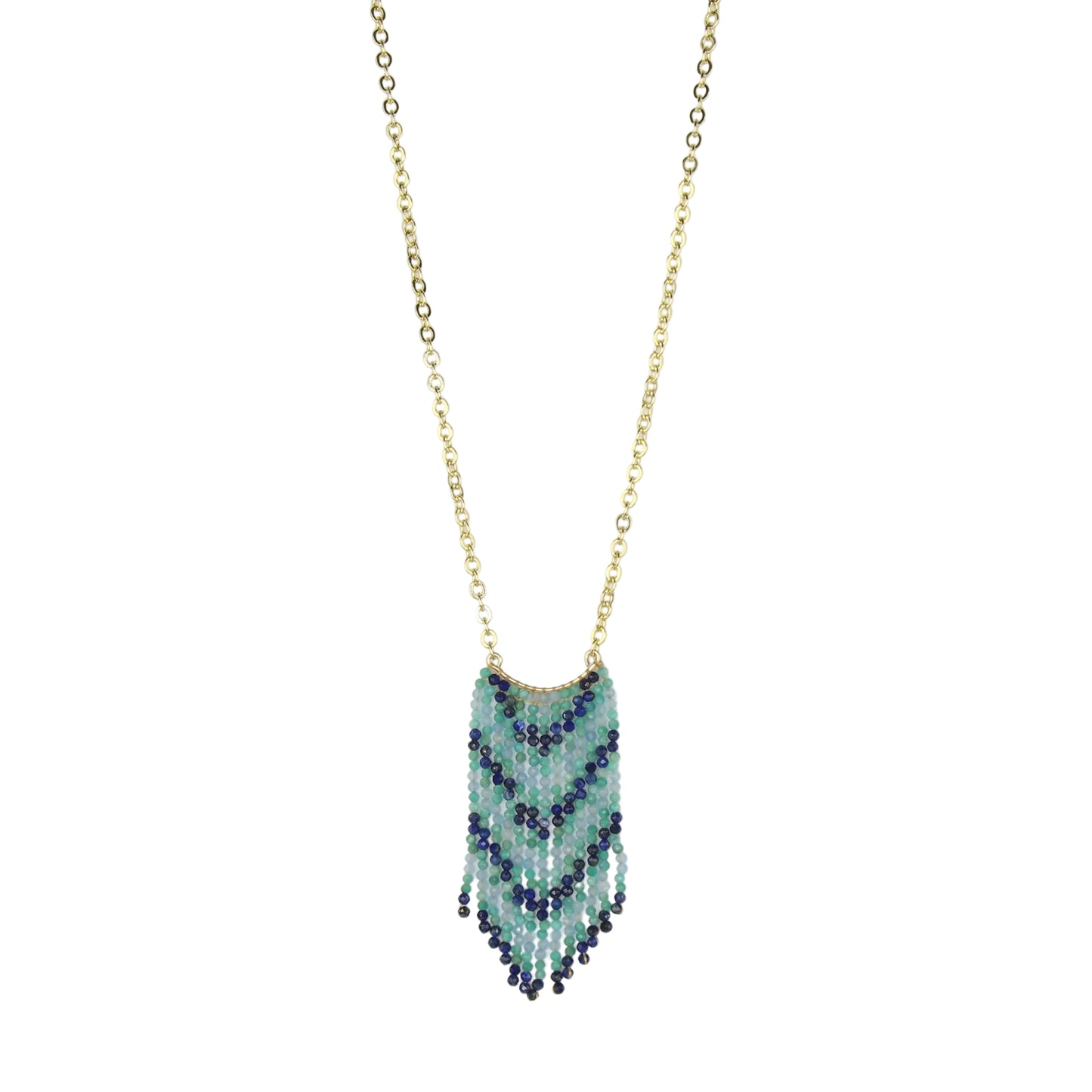 Lapis Lazuli, Jade, and Aquamarine Fringe Necklace