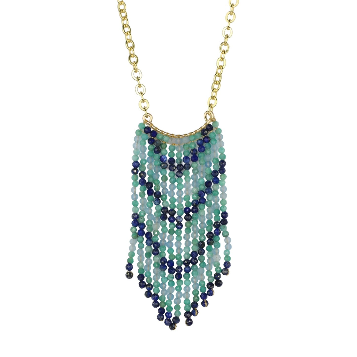Lapis Lazuli, Jade, and Aquamarine Fringe Necklace
