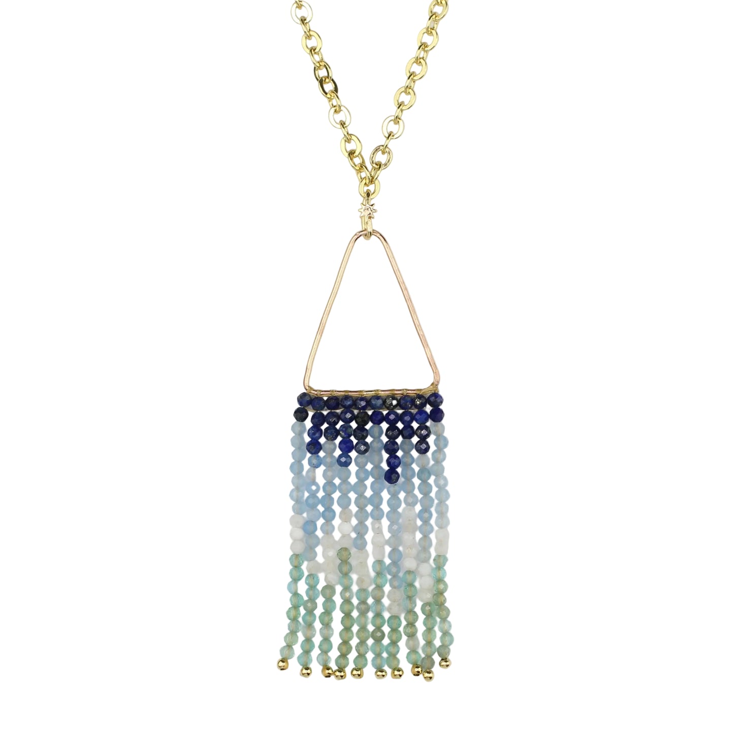 Lapis Lazuli, Aquamarine, Moonstone, and Kyanite Fringe Necklace